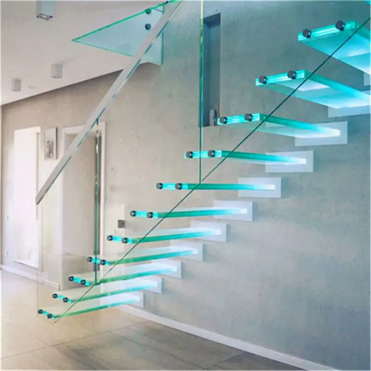 Système d'escaliers flottante de construction en verre laminé avec lumière led, marches
