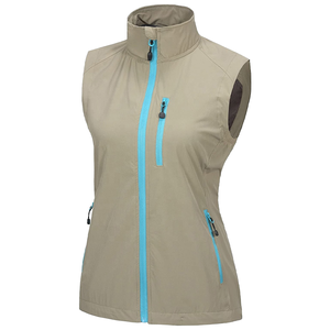 Gilet sans manches léger et respirant pour femme avec fermeture éclair, col montant, style sportif, beige et bleu - Product Image 1