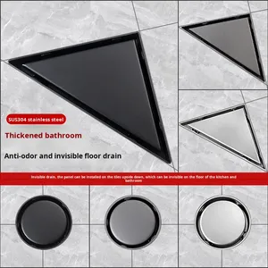 Siphon de sol anti-odeur épaissi sur mesure, surface mate, design moderne pour salle de bain, triangle, tube de 50 mm, gris anthracite/noir - Product Image 2