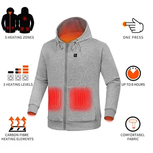 Veste à capuche chauffante fonctionnelle USB 5V polaire à la mode hiver chaud gris couleur sweats à capuche en coton impression de logo personnalisé