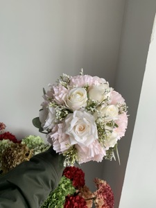 Ramo de <span class=keywords><strong>Novia</strong></span> al por Mayor, Ramo de Mano de Seda Artificial <span class=keywords><strong>Rosa</strong></span> Claro para Novias - Product Image 4