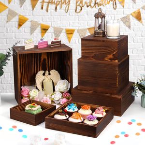 <span class=keywords><strong>Lot</strong></span> de 6 supports de présentation en <span class=keywords><strong>bois</strong></span> rustique pour gâteaux et cupcakes, rehausseurs alimentaires carrés pour buffet, caisses en <span class=keywords><strong>bois</strong></span> - Product Image 5