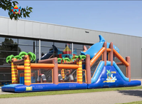 Toboggan gonflable à obstacles en forme de requin, en PVC, respectueux de l'environnement, pour jeux aquatiques pour enfants, usage commercial, fêtes en plein air, course, jeu d'amusement