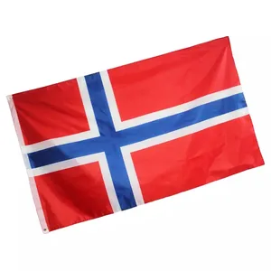 卸売100% ポリエステル3x5ft在庫ノルウェーNOR赤青十字ノルウェー国旗ハンドヘルドノルウェー赤青十字ノルウェー国旗