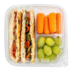 Caja de aperitivos cuadrada desechable de 3 compartimentos de alta calidad Contenedor Grab-N-Go para uso multiusos Reciclable para Fideos de alimentos - Product Image 3