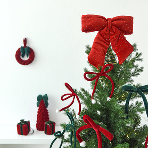 LINGKAI Red Gold Fabric <b>Star</b> <b>Top</b> Ornament Christmas Tree Topper <b>Star</b> With Bow Spring Base for Xmas Tree Holiday Decor - Product Image 3