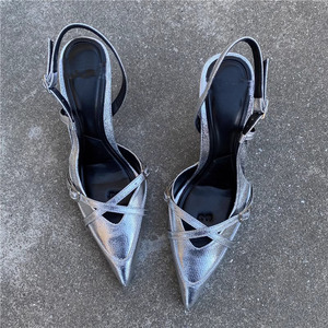 Nouvelles Sandales Polyvalentes à Brides Croisées et <span class=keywords><strong>Petit</strong></span> Orteil, Escarpins à Talons Hauts en Cuir Verni à Bout Pointu pour Femmes - Product Image 2