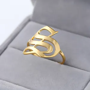 Adjustable Alphabet Ring Gold Color A K S M N Name Initial Letter Love Rings For Women Men Punk Stainless Steel Jewelry