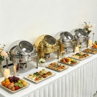 Chauffe-plat commercial rond en acier inoxydable 6L avec couvercle roulant pour buffet, en vente