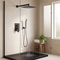 Ensemble de robinetterie de douche noir mat en gros avec pommeau de pluie de 10 pouces, mitigeur et douchette à main pour salle de bain principale