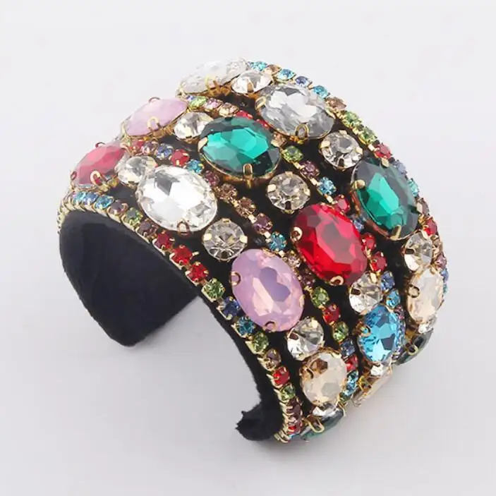 Kaimei 2022 fashion jewelry baroque diamond colored flannel bracelet party bridal vintage black multi-layer crystal bracelets