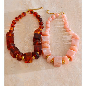 JINYOU 4337 collar de cuentas acrílicas cuadradas de Color ámbar Vintage collar de cadena chapado en oro de acero inoxidable - Product Image 2