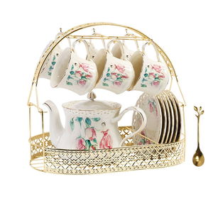 Wholesale European Style British Vintage Luxury Porcelain Ceramic Gold Rim <b>Coffee</b> Tea Pot Cup Set with Saucers - Product Image 1