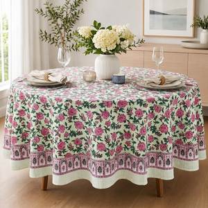 <b>Round</b> Floral Handmade Customizable <b>Tablecloth</b> 100% Cotton Printed Modern Style Washable Party Use Dining Decor - Product Image 1