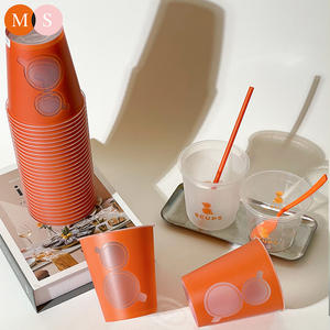 Gobelets en plastique évidés personnalisés jetables Orange PP tasse Film autocollant intérieur 360ml Boba thé tasses à café réutilisables avec <span class=keywords><strong>couvercle</strong></span> - Product Image 6