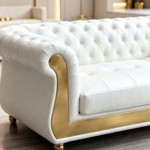 Moderne Licht Luxe Echt Lederen Rechte Bank <span class=keywords><strong>Nieuwe</strong></span> Crèmekleurige Stijl Gestikte Combinatiebank voor Kleine Woonkamer - Product Image 4