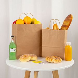 Custom <b>Made</b> Kraft <b>Paper</b> Bag for Fast Food Take-Away Brown Flat Handle Restaurant Carry Bags with Print for Coffee Takeaway - Product Image 5