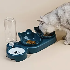 3 in 1 <b>Automatic</b> Cat Feeder & <b>Water</b> <b>Dispenser</b> Double Bowl Plastic Pet Food Container for Small Dogs & Cats - Product Image 2