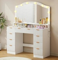 Meuble de chambre à coucher avec éclairage LED, coiffeuse avec miroir, table de maquillage moderne en bois, coiffeuse pour salon