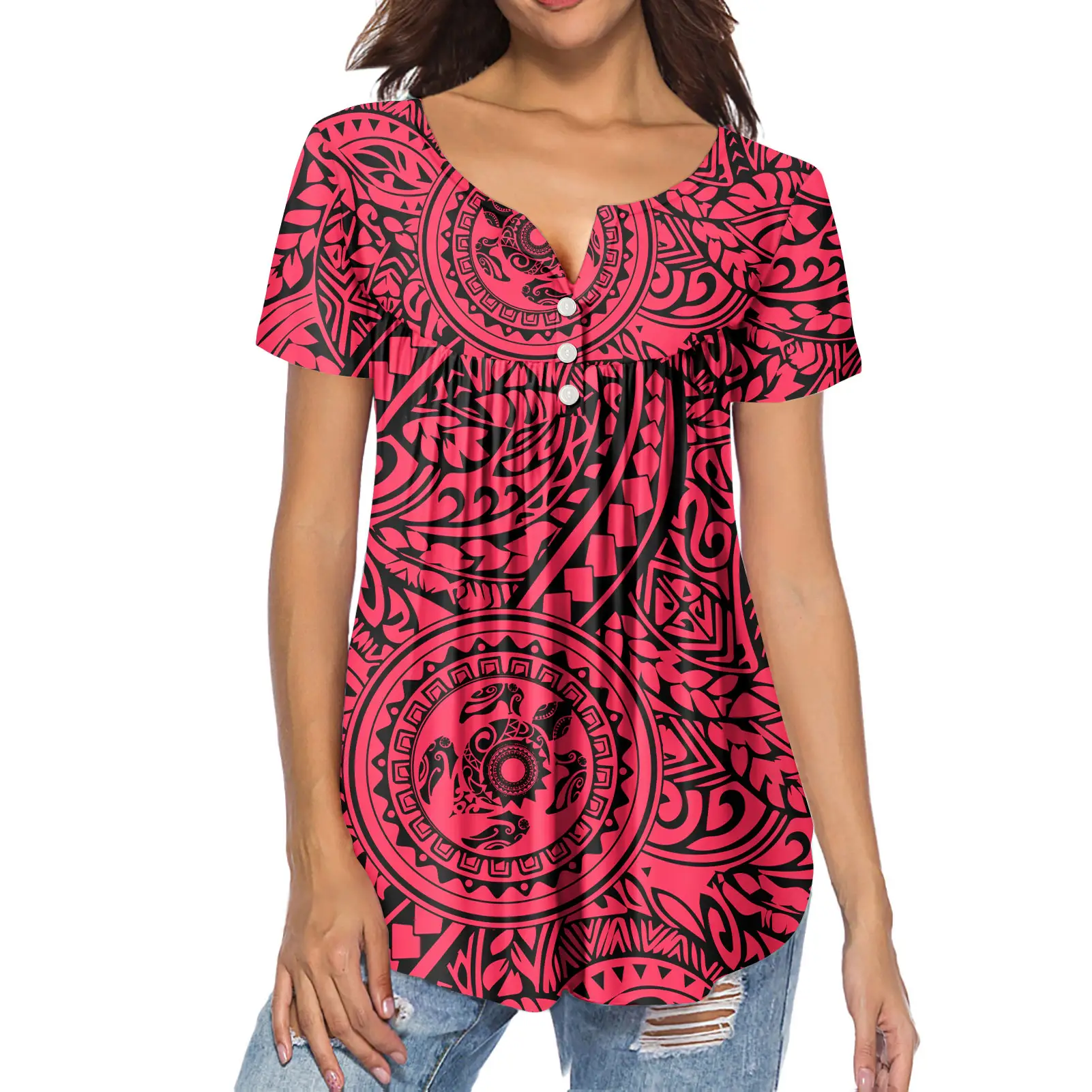 Rojo Hawai diseños Polinesia Tribal mujer camisas y blusas encargo especial blusas genial de gasa blusas