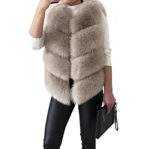Stylish Custom Natural Real Fur Vests Fluffy Gilet Jacket Real Fox Fur Coat Women