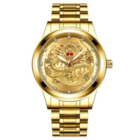 Montre à quartz résistante à l'eau pour homme, édition limitée, en acier inoxydable, de luxe, avec dragon doré en relief, cadran de 40 mm
