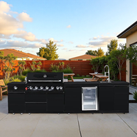 Îlot de cuisine BBQ extérieur avec armoires modulaires en acier inoxydable 304, réfrigérateur et armoires de rangement pour jardin et patio