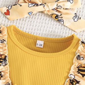 ชุดเซ็ตสองชิ้นลำลองสำหรับเด็กผู้หญิงตัวเล็ก ชุดเดรสตาข่ายน่ารักประดับโบว์ พร้อมผ้าโพกศีรษะสำหรับเด็ก - Product Image 2