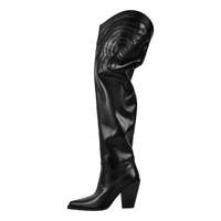 Bottes western exclusives à talon épais sur le genou avec fermeture à glissière Caractéristiques de confort imperméables pour la saison automne/hiver
