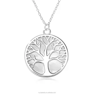 Sterling Silver Women Coin Pendant Fashion Long Engraved White Gold Plated Womens Tennis Tree Of Life Necklace