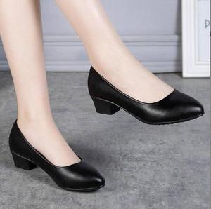 Zapatos <span class=keywords><strong>de</strong></span> Tacón Grueso Negros <span class=keywords><strong>de</strong></span> Cuero para Mujer, Profesionales, para Banco, Hotel, Azafatas, Trabajo, Entrevista - Product Image 4