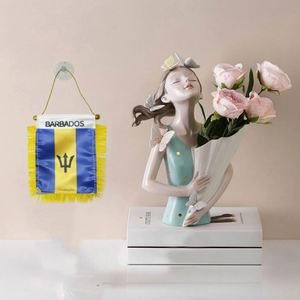 Drapeaux mini-guirlandes de voiture en gros Barbados à suspendre à la fenêtre avec ventouse, impression numérique, en satin, pour usage automobile - Product Image 3