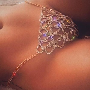 섹시한 나이트클럽 하트 모양 라인스톤 바디 체인 여성용 반짝이는 크리스탈 속이 빈 끈 팬티 레이브 파티용 주얼리 - Product Image 1