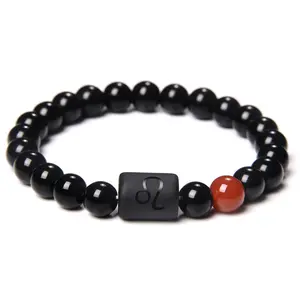 Venta caliente hecha a mano de los hombres doce signos del zodiaco pulsera elástica piedra Natural Ojo de Tigre piedra cuentas pulsera joyería