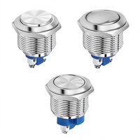 Interrupteur à bouton-poussoir momentané IP65 de 22 mm, bouton en acier inoxydable à tête haute avec 2 bornes à vis, 12V 24V 125V 250V 2A