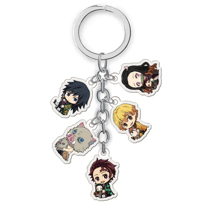 13デザインAnime Demon Slayer Kimetsu No Yaiba Keychainと5個Small Cute Transparent Acrylic Pendant Keyrings