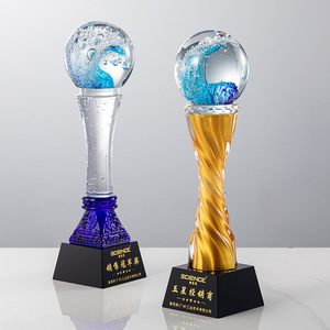 Crystal <b>Trophy</b> With <b>Engraved</b> Wave Ball For Awards And Business Gifts Durable Dewaxed Glass Base For Conference Use - Product Image 4