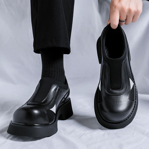 Chaussures décontractées à semelle épaisse en cuir noir, style mocassins à enfiler, plateforme haute, pour femmes et hommes, collection 2025 - Product Image 3