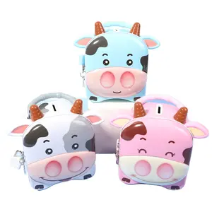 TOPSTHINK Large Cartoon Plush Toy Tin Custom Kids Cow Baby Cute Piggy Bank Money Box For Save Money