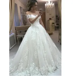 OEM Off Shoulder White/Ivory/Champagne Lace A Line Short Sleeve Plus Size Bridal Wedding dresses Gowns