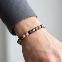 Bracelet en perles de rhodonite, pierre naturelle, minimaliste, à porter au quotidien, unisexe