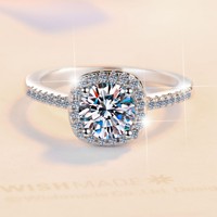 Bague de fiançailles de haute qualité de la marque Camikala en argent 925 avec halo de moissanite taille princesse et sertissage carré incrusté de diamants