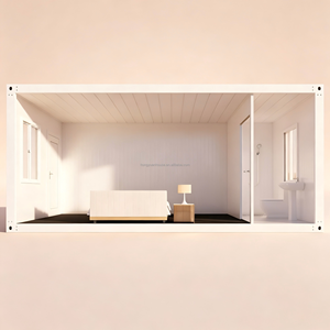 Cabina Prefabbricata Monopiano <span class=keywords><strong>Bianca</strong></span> con Tetto a Falda, Pannelli Sandwich e Pannelli Verticali a Doghe per Parchi e Dormitori Temporanei - Product Image 6