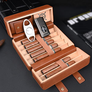 Custom Portable 7 Cigar Case Humidor de Couro Box com Built-<span class=keywords><strong>in</strong></span> Hidratante Agente Slot Lacquer Technics <span class=keywords><strong>Travel</strong></span> Humidor - Product Image 2