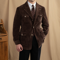 Veste de chasseur en polaire chaude et décontractée britannique rétro pour hommes, robe assortie à col montant, tissage respirant