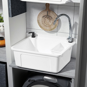 Lavabo de Plástico con Dispensador de Jabón para Baño, Garaje, <span class=keywords><strong>Cobertizo</strong></span> y Uso en Exteriores, Tipo Colgante de Pared, Juego de Lavabo - Product Image 2