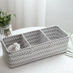 Woven Storage Basket Rectangle 1-3L Handmade Minimalist Bathroom Desk Organizer - Product Image 1