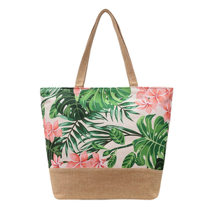 Bolsa <span class=keywords><strong>de</strong></span> Mano <span class=keywords><strong>de</strong></span> Lona <span class=keywords><strong>con</strong></span> Estampado <span class=keywords><strong>de</strong></span> Plantas Tropicales <span class=keywords><strong>de</strong></span> Verano, Cierre <span class=keywords><strong>de</strong></span> <span class=keywords><strong>Cremallera</strong></span>, Forro <span class=keywords><strong>de</strong></span> Poliéster, para la <span class=keywords><strong>Playa</strong></span> o Compras - Product Image 1