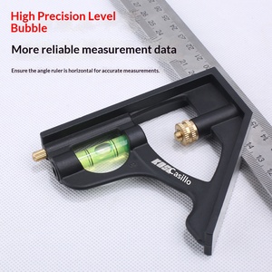 Set di Tre Righelli Triangolari Multifunzionali in Acciaio Inox di Alta Precisione per Falegnameria, Livella Inclusa, 30CM, Nero - Product Image 6