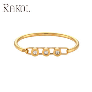 RAKOL B0221 2023 New Fashion Jewelry Simple Elegant Stainless Steel Smooth Hollow Round Zircon <b>Bracelet</b> - Product Image 2